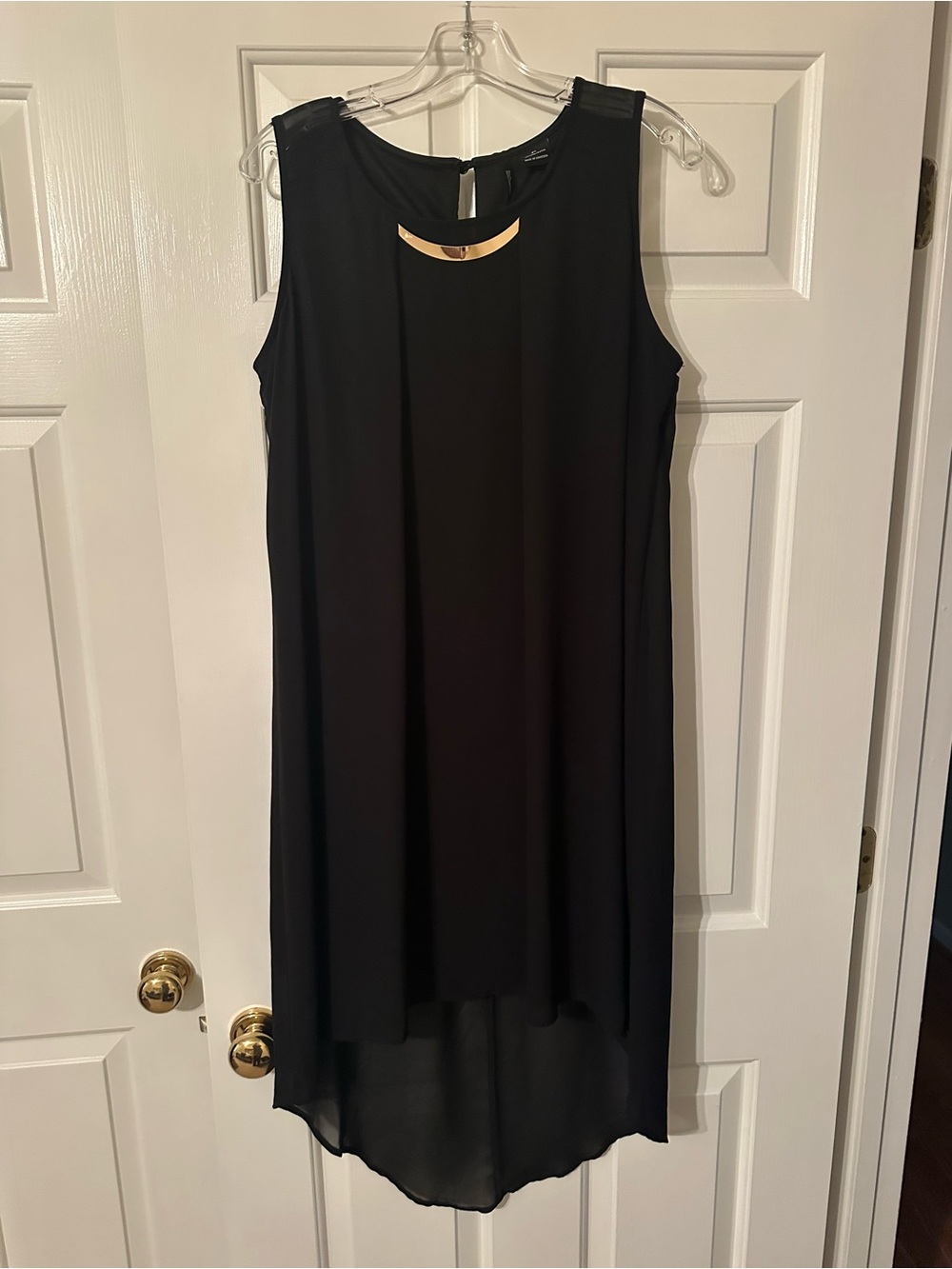 new directions Black High-Low Sleeveless Dress with Gold Neck Bar